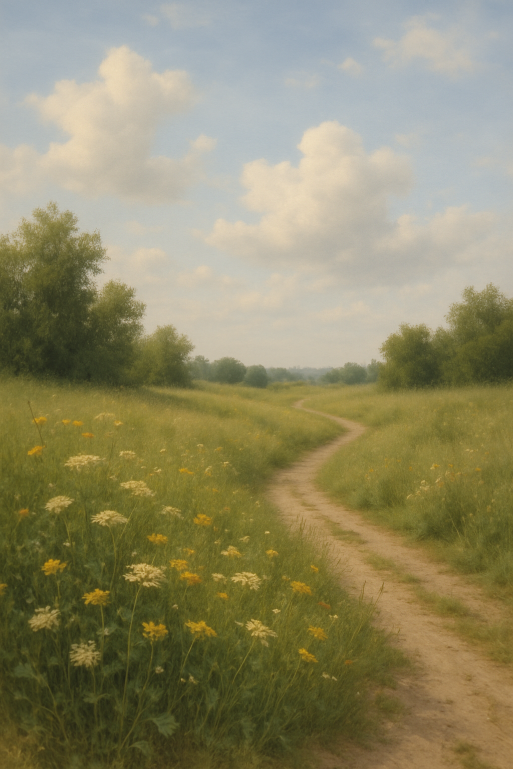Winding_dreamy_road A winding path meanders through wildflower fields beneath a dreamy sky—an invitation to stories yet untold.